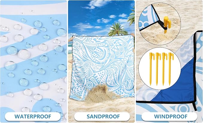 HIHOHO Beach Blanket, Flower Ripple-BL, 79"×83" (4 Person) | Waterproof Sandproof, Quick Drying, Durable, For 1-8 Adults, Beach Festival Travel Camping Hiking - Image 4