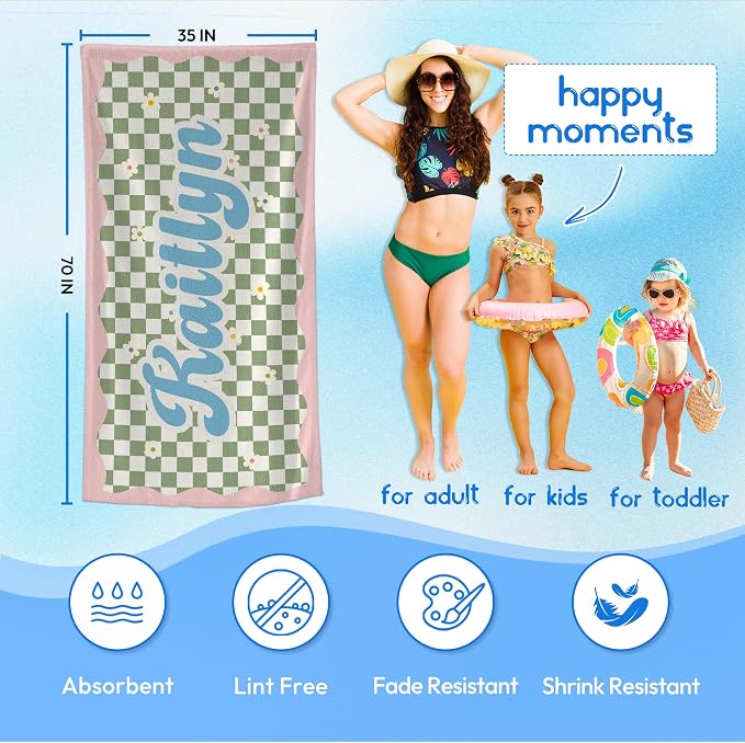 JML Personalized Beach Towel with Name, Custom Flower Beach Towel, Customized Microfiber Pool Towel, Quick Dry & Absorbent Swim Towel for Adult,Anniversary, Birthday, Summer Holiday,Vacation - Image 3
