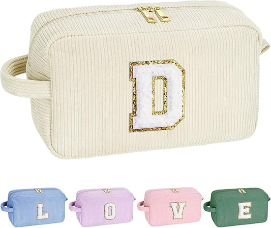 YOOLIFE White Personalized Makeup Bag - Initial Travel Makeup Pouch for Girls Birthday Gifts