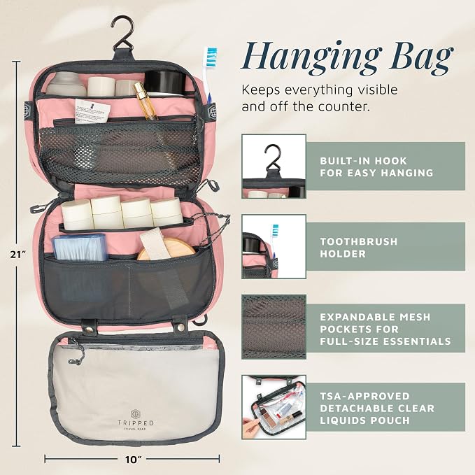 Toiletry Bag Kit 3 Piece Set: Hanging Travel Toiletry Bag + 311 TSA Cosmetic Liquid Bag + Accessory Organizer Pouch - Image 3