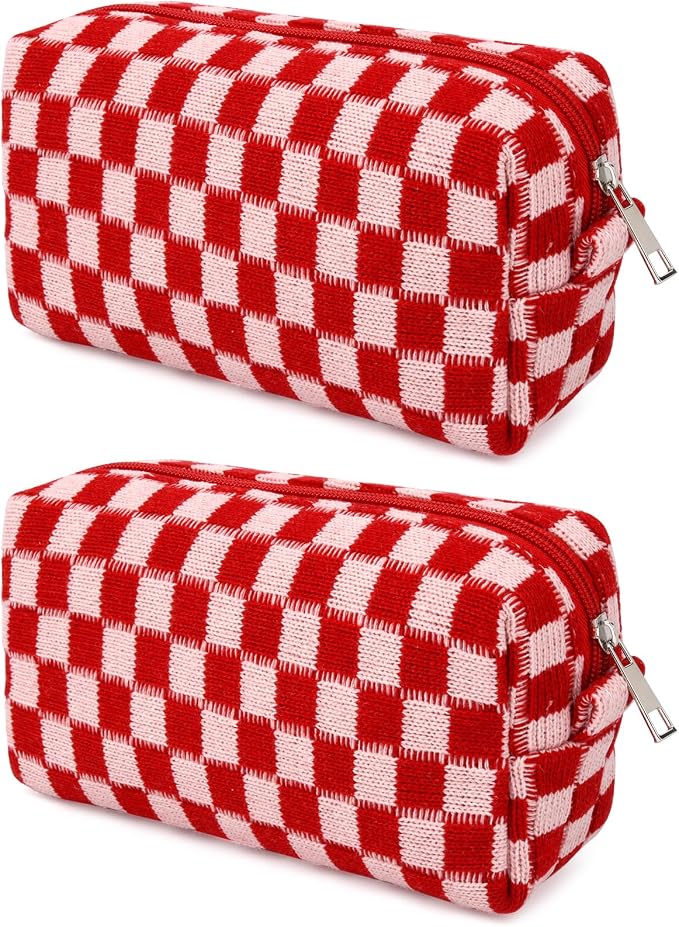 SOIDRAM 2 Pack Checkered Makeup Bag for Women, Cute Makeup Pouch Small Makeup Bag Travel Cosmetic Organizer for Toiletries, Brushes & Skincare - Image 6