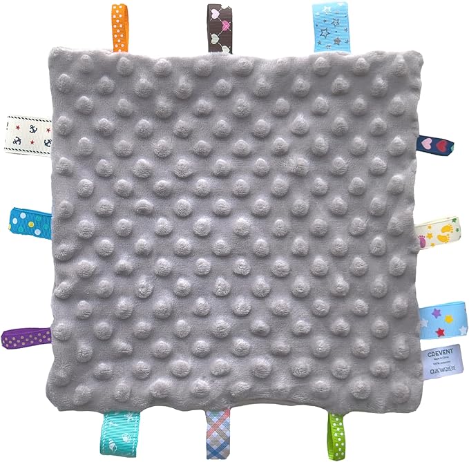 CREVENT Baby Welcome Gift Set Storage Basket with 2 Blankets+ 1 Security Blanket + 1 Taggie + 1 Gift Bag with Ribbon (Grey) - Image 5
