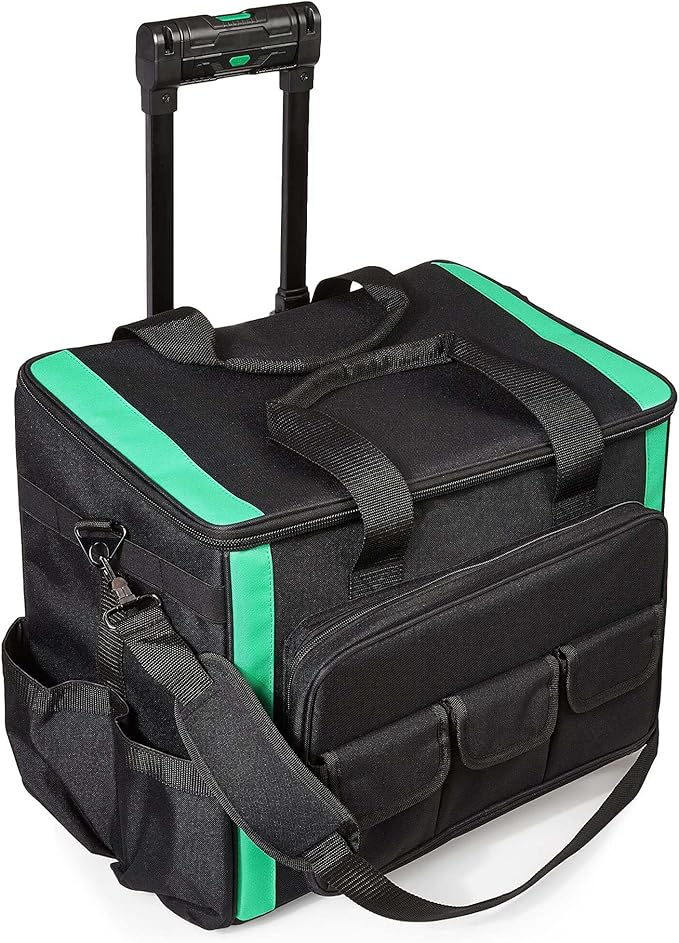 Amazon Basics Tool Storage Rolling Bag with LED Light, 20 Pockets, Adjustable Shoulder Strap, Black by AmazonBasics