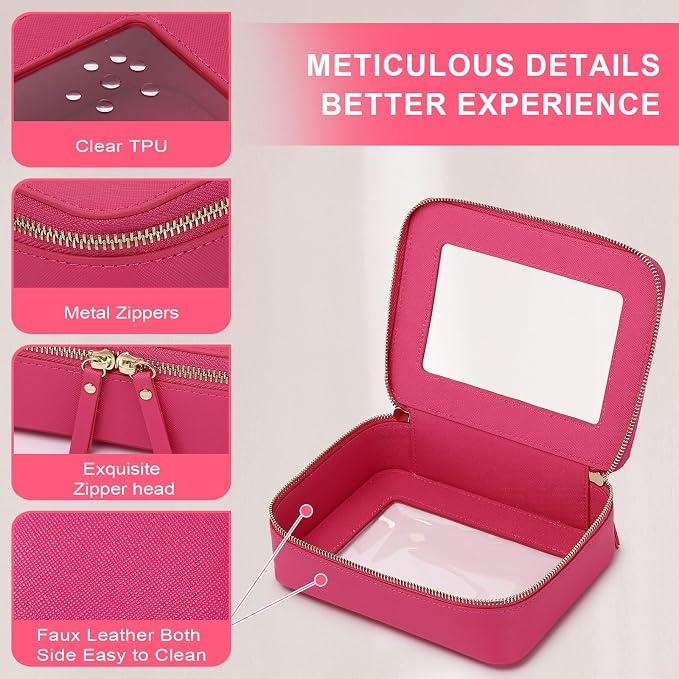 Pinkmik Clear Makeup Bag for Women Waterproof Travel Cosmetics and Toiletries Case Portable Makeup Oaganizer Bag Clear Car Bag with Zipper (X/Fuxia, M) - Image 4