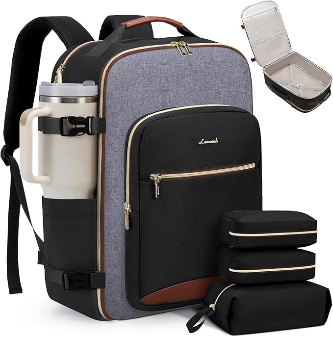 LOVEVOOK 50L Travel Backpack for Women & Men, Airline Approved Carry On Luggage with 3 Packing Cubes, TSA Overnight Bags, Waterproof Personal Item Bag, Weekender Essentials Backpacks fits 17" Laptop by LOVEVOOK
