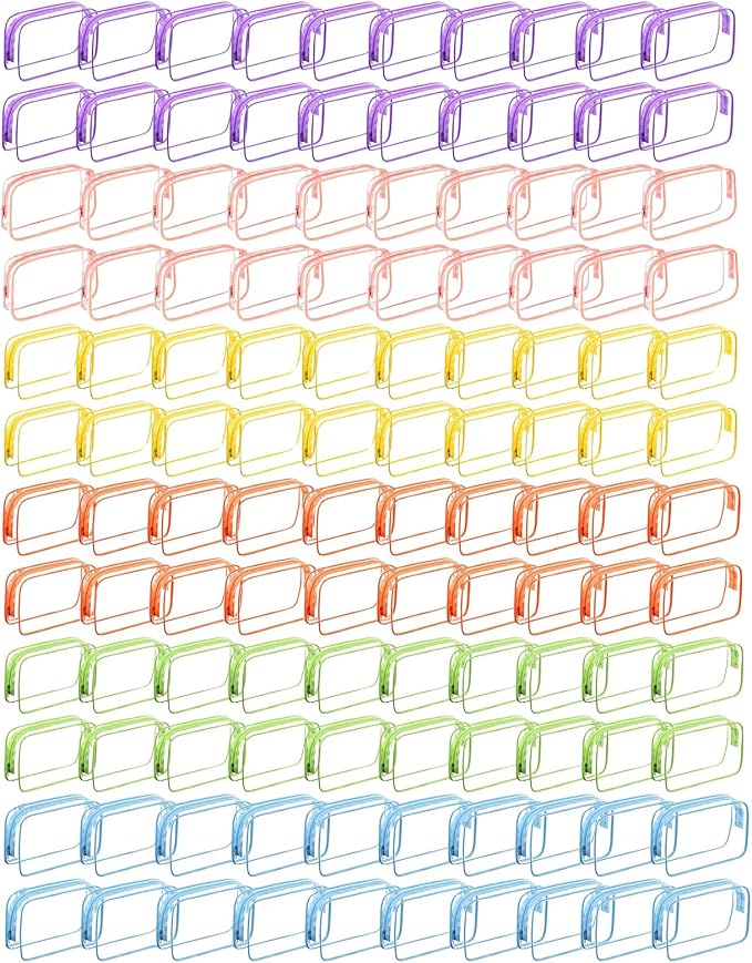 120 Pcs Clear Makeup Bags Bulk Easter Basket Gifts Tsa Approved Toiletry Bag for Travel Transparent Cosmetic Bag PVC Waterproof Travel Small Pouches with Zipper for Men and Women (Bright Color) by Home