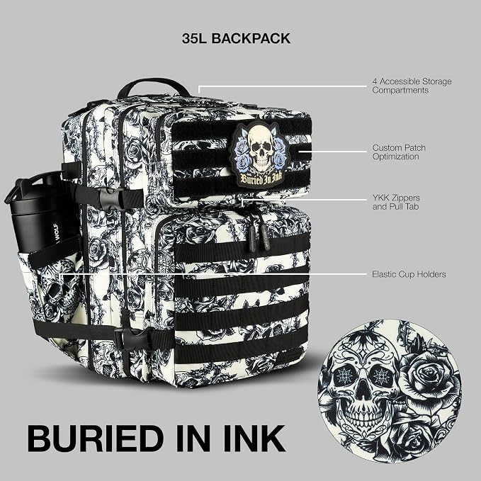 WOLFpak 35L Athletic Gym Backpack (Buried In Ink) Durable 1000D Waterproof Oxford Material with MOLLE Webbing, Laptop Pocket & Dual Cup Holders, Durable Fitness/Travel/Military Daypack - Image 3