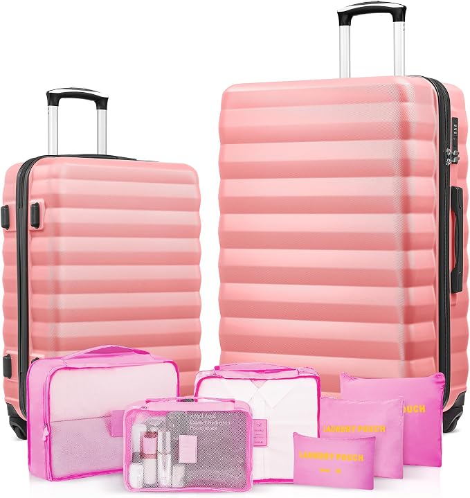 Luggage Sets 2 Piece, 20 Inch 28 Inch ABS Hardshell Suitcase Set with Spinner Wheels, Carry On and Checked Luggage for Women and 6 Piece Travel Organize Bags by Suitour