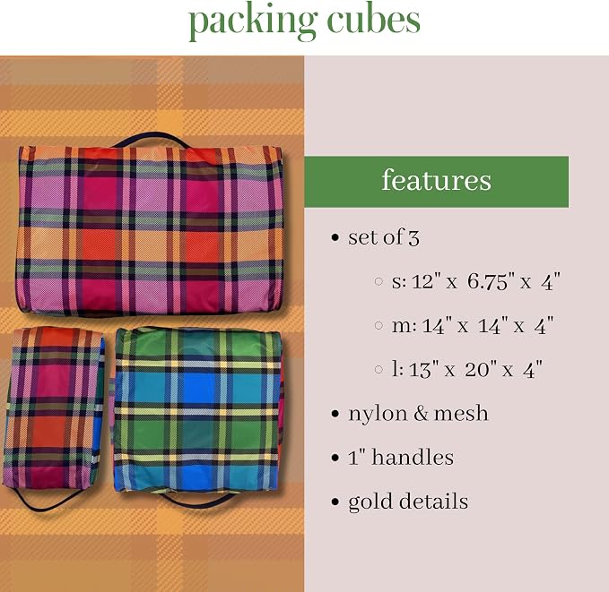 kate spade new york Packing Cube Set of 3, Grand Plaid Duo | Pack of Luggage Organizers in 3 Sizes with Mesh Windows, Zipper Closures, and Carry Handles for Travel - Image 2