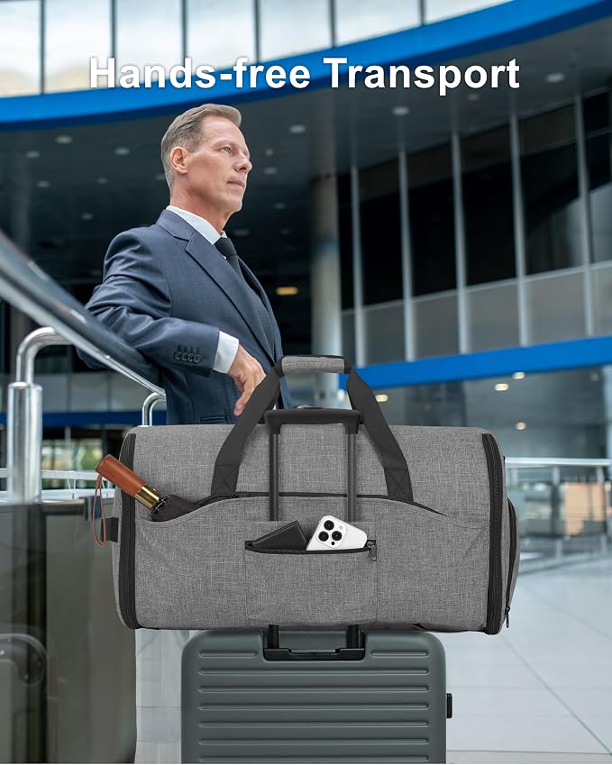 NPBAG Convertible Garment Duffle Bags for Travel - Carry on Garment Bag, Suit Bag for Men & Women, 3 in 1 Foldable Travel Duffle Backpack with Shoulder Strap (Woven Grey) - Image 7