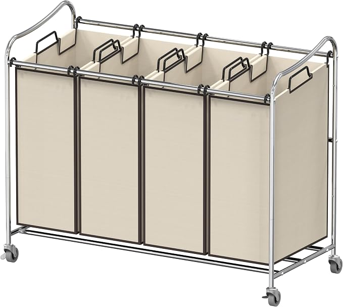 Simple Houseware 4-Bag Heavy Duty Rolling Laundry Sorter Cart, Chrome | Removable Bags and Lockable Wheels for Laundry Room Organization by SimpleHouseware