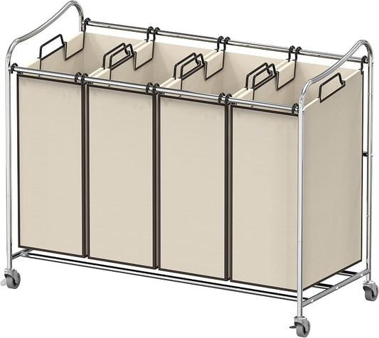 Simple Houseware 4-Bag Heavy Duty Rolling Laundry Sorter Cart, Chrome | Removable Bags and Lockable Wheels for Laundry Room Organization by SimpleHouseware