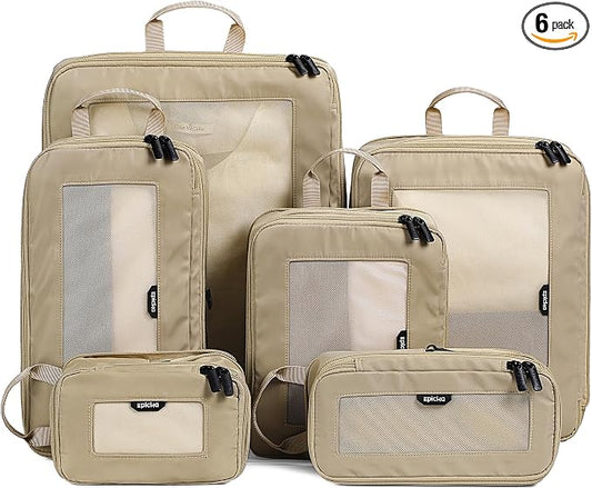 EPICKA TripCozy Compression Packing Cubes - 6 Set Durable Travel Organizer Bags with Mesh Top, Expandable Travel Accessories for Carry on, Luggage, Suitcase, Backpack (Khaki) by EPICKA