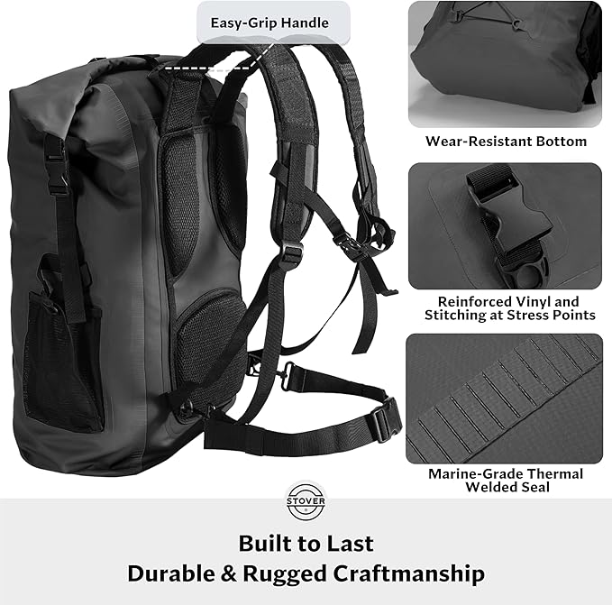 STOVER 30/40/55L Waterproof Dry Backpack & Phone Case- 2XL Floating Dry Bag for Kayaking, Travel, Hiking, Fishing, Camping, Motorcycles & Beach, Heavy-Duty Roll Top Men/Women (Black) - Image 4