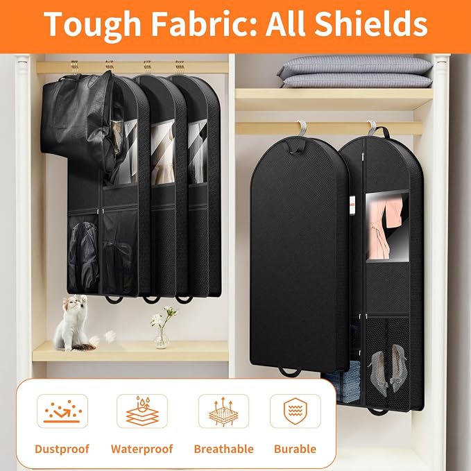 Garment Bag Travel Suit Storage: 63 Inch 2 Packs Fabric Breathable Zippered - Clothes Covers Carry Shoe Pockets Lightweight - Women Travel Wardrobe Protector Hanging Up Multiple - Image 6