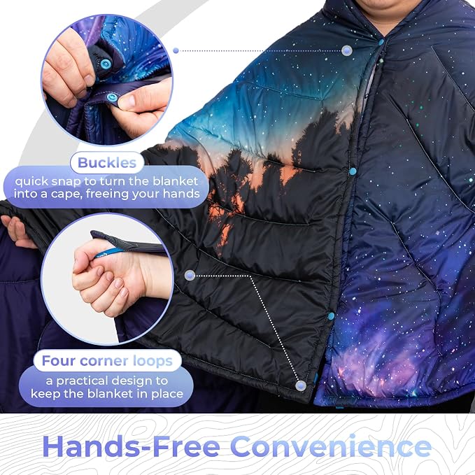KingCamp Ultralight Camping Blanket, Packable Down Alternative Puffy Printed Wearable Blanket with Snap Buttons & Corner Loops Weatherproof Quilt for Outdoor Travel Stadium (78.7"L x 57.1"W) - Image 5