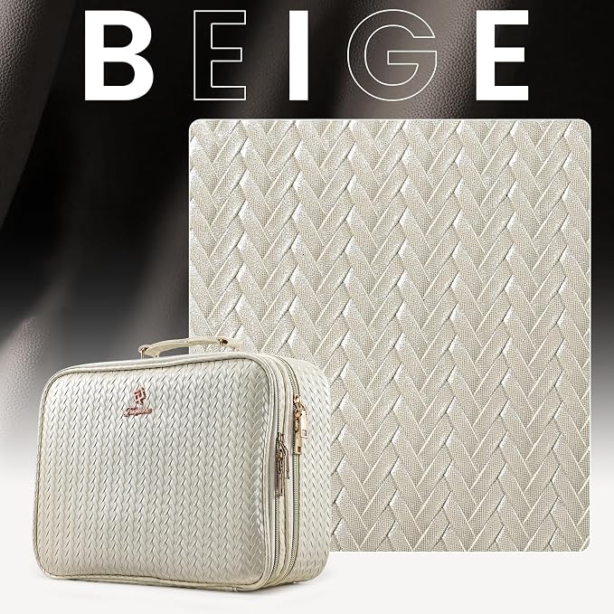 Faquenc Makeup Bag with LED Lighted Mirror 12.2 IN Cosmetic Train Case Double Layer Makeup Case Adjustable Brightness in 3 Colors Cosmetic Organizer Artist Storage with Brush Holder Vanity Beige - Image 9