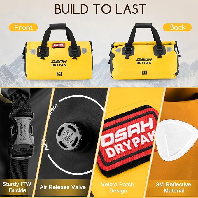 OSAH DRYPAK Waterproof Duffel Bag - Motorcycle Dry Bag Tail Bag with Large Storage Space, Waterproof Luggage Duffle Bags with Outer Mesh Zipper Pocket for Camping, Kayaking, Fishing & Traveling - Image 3