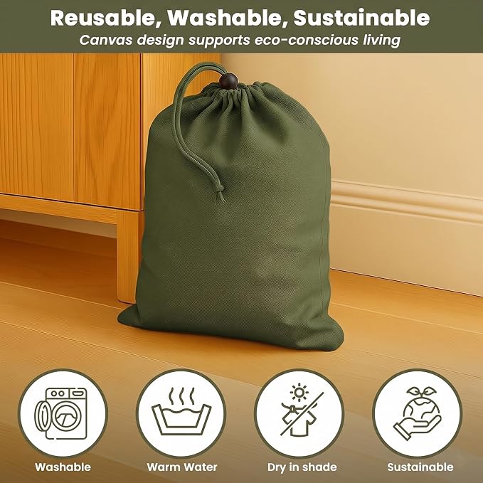 LFH Cotton Shoe Storage Bags with Drawstring, Breathable Dustproof Reusable Shoe Organizer for Travel, Gym, Dorm, Hotel, Machine Washable Easy Carry 12"x17" (Pack of 6), Military Green - Image 8