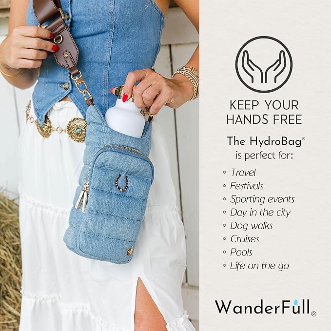 WanderFull® Original HydroBag®, Fits Up to 32 oz Water Bottle Holder with Strap, Gift for Women, Hands-Free Crossbody, Water Bottle Carrier Bag with Phone Pocket - Image 6