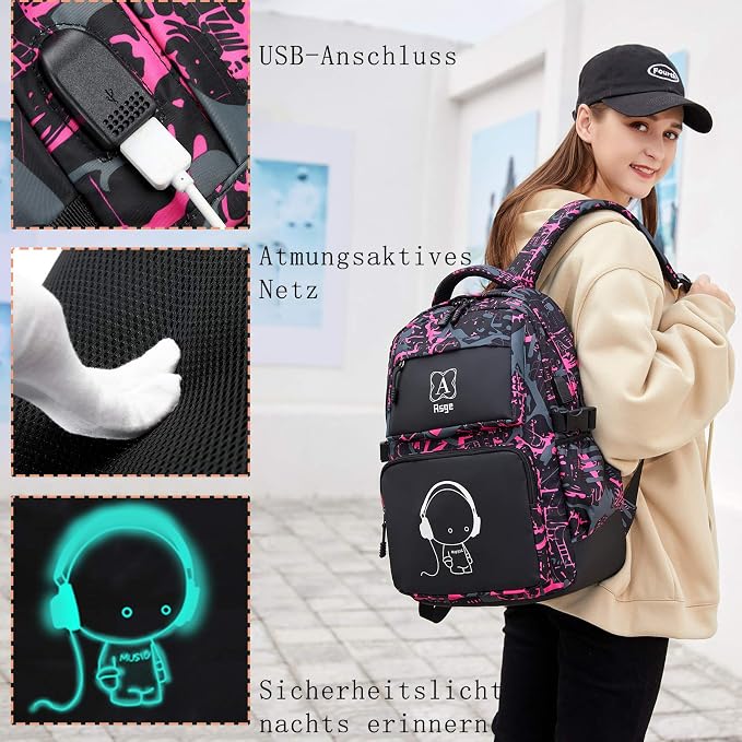 Asge boys backpack for kids camo bookbag for middle school bags travel back pack (Pink) - Image 6