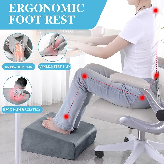 Under Desk Foot Rest, ROYALAY Ergonomic Office Footrest with 3 Adjustable Heights, High-Density Memory Foam Leg Rest for Home, Travel, Airplane with Washable Cover - Image 4