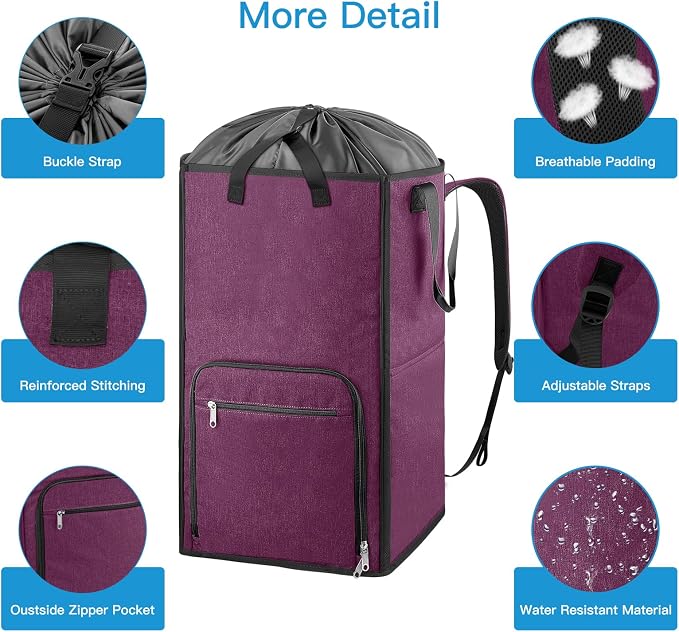 Bukere Laundry Tote Basket, Laundry Backpack Bag for Guys Girls Boys, Collapsible Laundry Hamper for College Dorm Essentials, Portable Laundry Bag for Nursery, Bathroom, Bedroom, Swimming Pool - Image 6