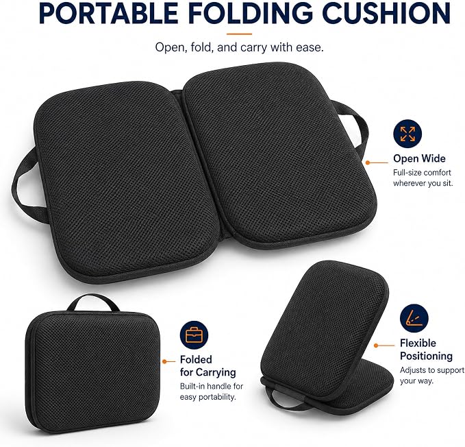Sojoy 3 in 1 Foldable Gel Seat Cushion Featured with Memory Foam Breathable Seat Cushion for Pressure Relief (Size: 18.5“ x 15" x 2"，Black Mesh) - Image 6
