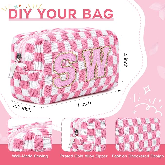 SOIDRAM 2 Pack Checkered Makeup Bag for Women, Cute Makeup Pouch Small Makeup Bag Travel Cosmetic Organizer for Toiletries, Brushes & Skincare - Image 6