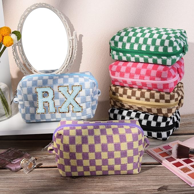 SOIDRAM 6 Pcs Checkered Makeup Bag Preppy Cosmetic Bag Bulk Pink Black Makeup Pouch Personalize Travel Toiletry Bag Organizer Cute DIY Makeup Brushes Storage Bag for Women - Image 4