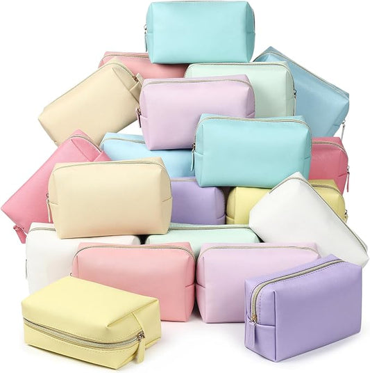 Kigeli 20 Pcs Makeup Bag Bulk PU Leather Cosmetic Pouches Waterproof Plain with Zipper Preppy Makeup Pouch Toiletry Bag for Women Wedding Bachelorette Party Gift Travel Storage Organizer (Macaron) by Kigeli