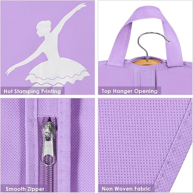 KEEGH Girls Tutu Garment Bag 35 Inch Ballet Tutu Bag, Foldable Dance Costume Garment Bag for Hanging Clothes, Pancake Dance Bag for Dancers with Handle Strap for Travel or Storage, Purple - Image 3