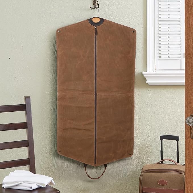 Polare 43” Waxed Canvas Full Grain Leather Trim Garment Bag for Travel, Large Carry on Business Suitcase Cover with YKK Zipper, Waterproof Hanging Suit Garment Cover with Handles,1 pack - Image 6