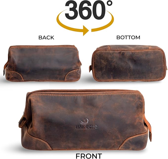 Genuine Leather Toiletry Bag for Travel, Gym, and Daily Use, Grooming Travel Kit, Large Shaving Bag with Waterproof Lining Gift for Men & Women (Tan Brown) - Image 9