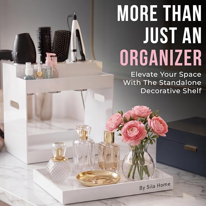 Hair Tool Organizer Countertop Extra Wide Bay | Bathroom & Hot Tools Organizer For Hair | Hairdryer Holder For Bathroom Vanity | Hot Tools Storage for Curling Iron Straightener, 3 Stainless Cups White - Image 5