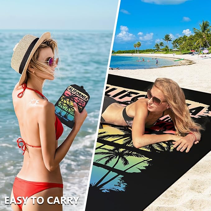 Beach Blanket Waterproof Sandproof Beach Mat 79”x 83” for 1-8 Adults Quick Drying Durable Outdoor Picnic Mat for Beach Festival Travel Camping Hiking (Rainbow Cocotree-California, 79"×83"(4 Person)) - Image 5