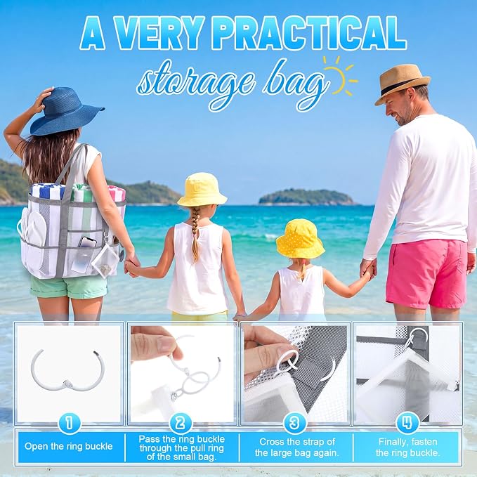 Hillban Large Mesh Beach Bag Bulk for Women Waterproof Sandproof Pool Tote Bag with 8 Pocket Small Zipper Pouch with Ring - Image 5