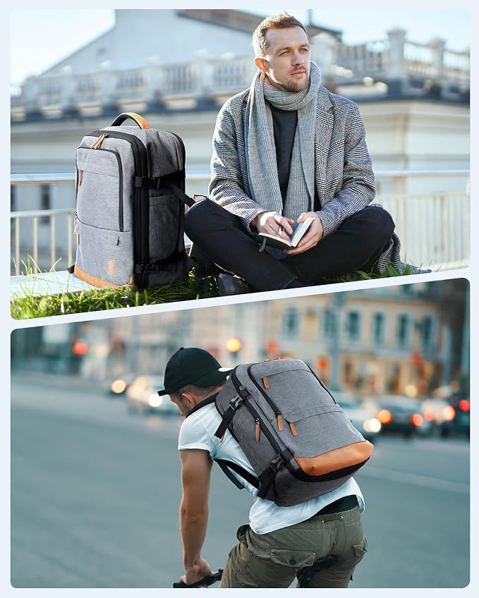 BAGSMART 37L Expandable Travel Backpack Compression Carry On Daypack | Grey weekender bag fits 17" laptop. Water resistant luggage with packing cubes and shoe pouch. - Image 7