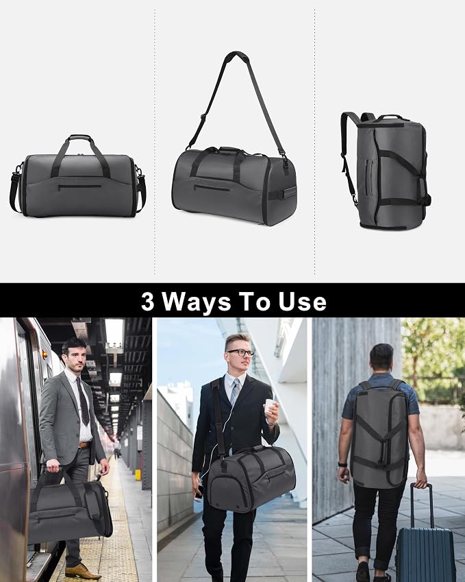 NPBAG Convertible Garment Duffle Bags for Travel - Carry on Garment Bag, Suit Bag for Men & Women, 3 in 1 Foldable Travel Duffle Backpack with Shoulder Strap (Woven Grey) - Image 5