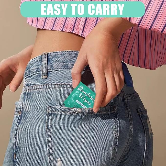 100 Pcs Deodorant Wipes Individually Wrapped Mini Deodorant Travel Size Wet Armpit Wipes Travel Deodorants Bulk for Women Men Homeless Personal Cleansing Wipe Butt Hands Face Underarm Sports(Jasmine)