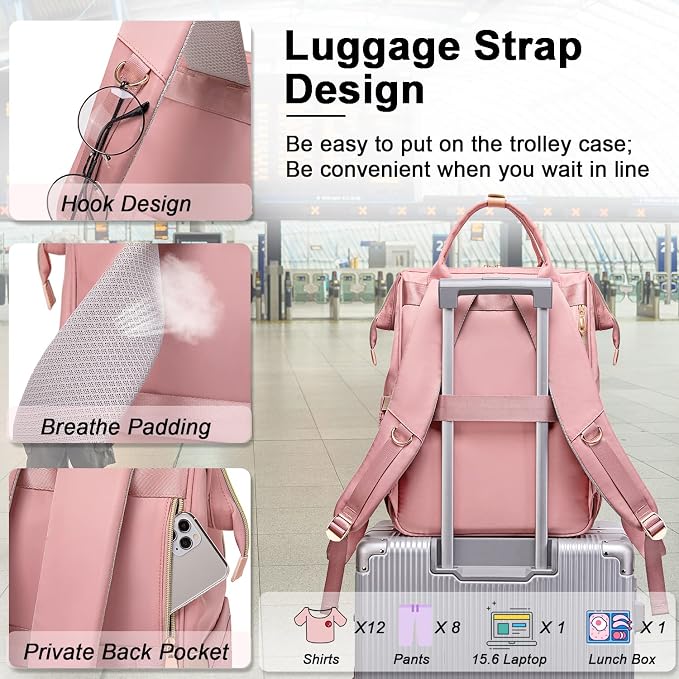 Weitars Lunch Backpack For Women,15.6 Inch Laptop Backpacks For Womens Back pack, Travel Backpacks,Work Backpack For Women (Pink) - Image 5