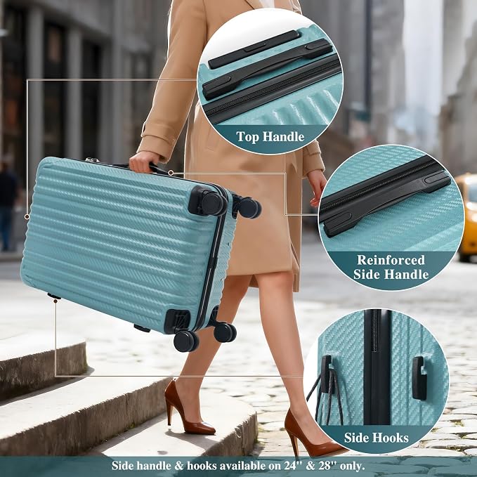 Ice Blue 6 Piece Luggage Set Hard Shell - Lightweight Checked Suitcases with Spinner Wheels and Cosmetic Cases for Family Travel, Durable Carry On Luggage Sets with Lock for Women and Men - Image 4