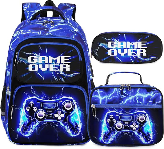 Bevalsa Backpack for Boys, School Bags for Kids, Bookbag for Boys Children Teens Backpacks for Elementary Middle High School Student, Bookbag and Lunch Bag Set with USB Charging Port (Lightning) by Bevalsa