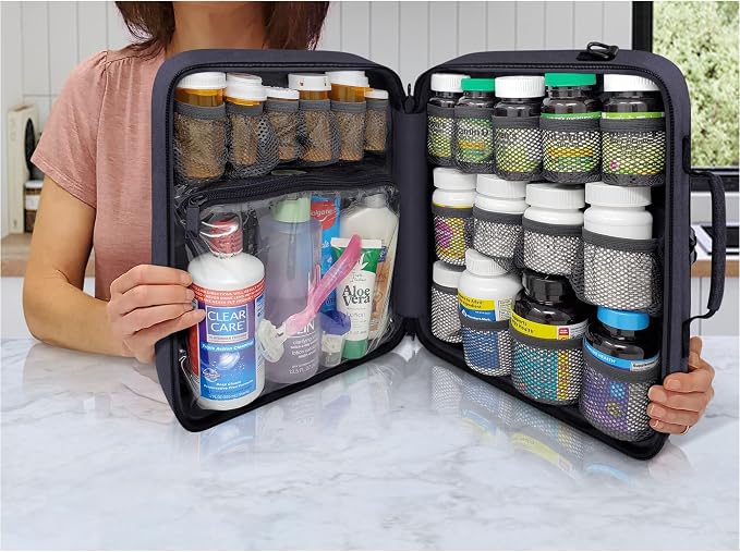 Extra Large Pill Bottle Organizer, Travel Medicine Bag with Lock | Modular prescription bottle organizer with large-capacity storage for vitamins, supplements, med supplies and small devices - Image 7