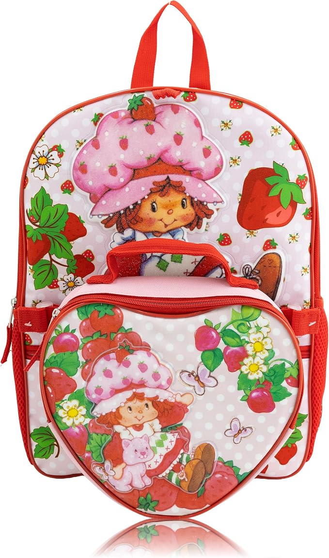 Fast Forward Strawberry Shortcake Backpack Set for Girls | 4-Piece 16" Daypack with Heart Shaped Insulated Lunch Bag, Headphones, Character Charm | Kids Backpack with Lunch Box | Ages 3+ - Image 3