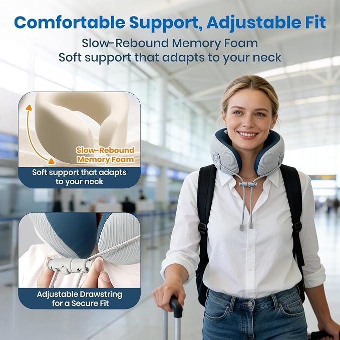 Medicane Neck Travel Pillow with Massage, Neck Pillows with Heat & Gentle Vibration Massage with Ergonomic Foam, Perfect for Airplane, Car, Office, Home, Pain Relief,Sleeping,Traveling,Long Flight - Image 8