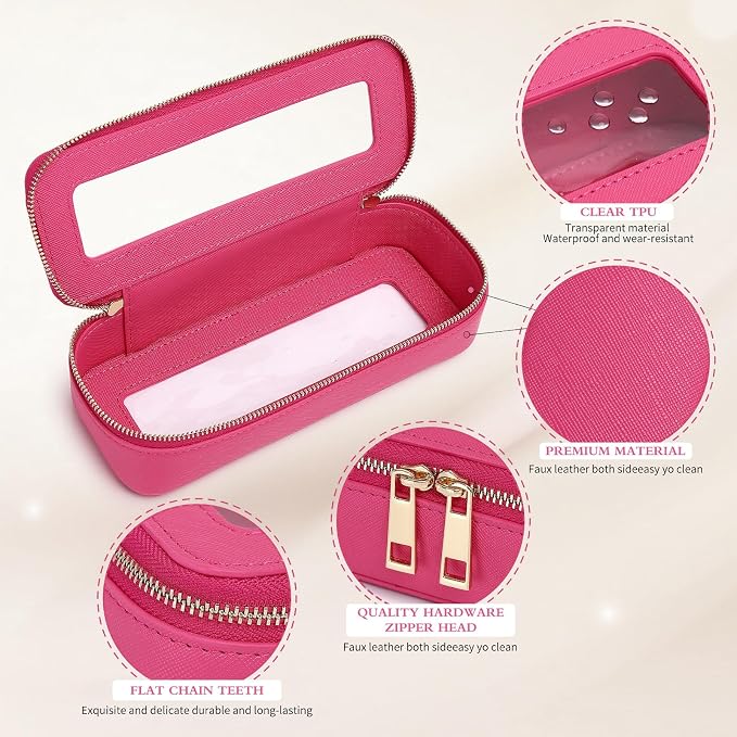 Pinkmik Makeup Brush Case, Fuxia, SLIM | Clear Travel Cosmetic & Toiletry Bag, Small Makeup Bag, Zipper Purse Organizer, Car Essential Bag for Women - Image 5