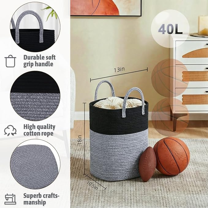 Artfeel Laundry Basket,Woven Cotton Rope Laundry Hamper,80L Versatile Storage for Dirty Clothes,Baby Toys,and Blankets in Bathroom, Nursery,and Living Room - Image 2