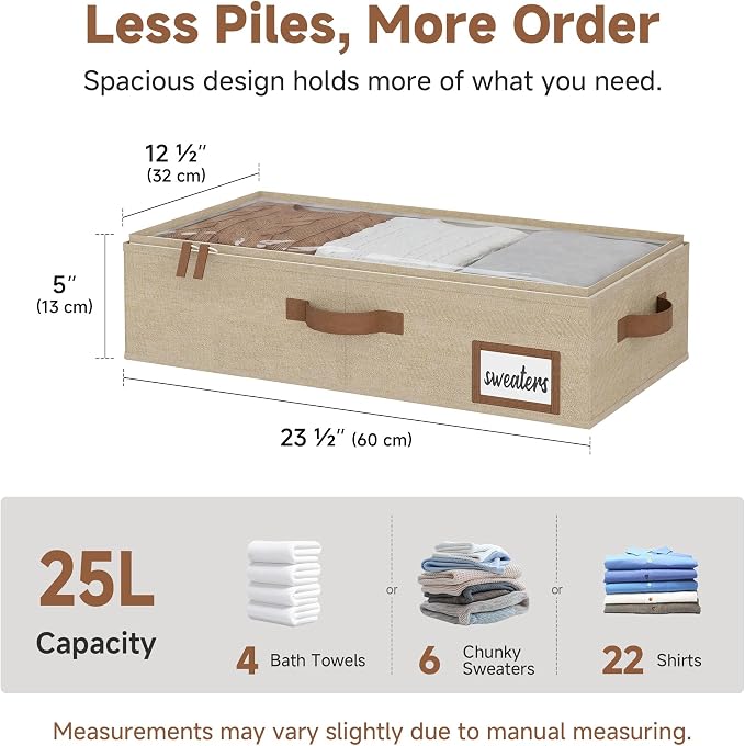 StorageWorks Under Bed Storage Containers with Handles and Label Holder, 2 Pack Ultra-thick Fabric Underbed Bins, Closet Organizer for Clothes, Blankets, Sweater - Image 2
