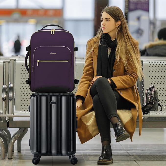 LOVEVOOK 40L Large Travel Backpack for Women Men, 17 Inch Carry on Backpack for Traveling on Airplane, Personal Item Travel Bag Airline Approved, Business Causal Weekender Backpack, Purple-Black - Image 6